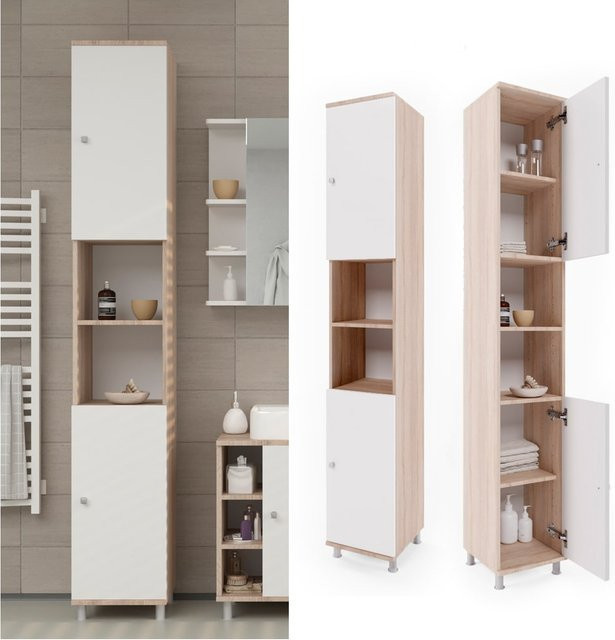 Vicco Badschrank FYNN Hochschrank für das Badezimmer in Eiche Sonoma und Weiß, B/T/H: 30 x 30 x 190 cm - Bild 1