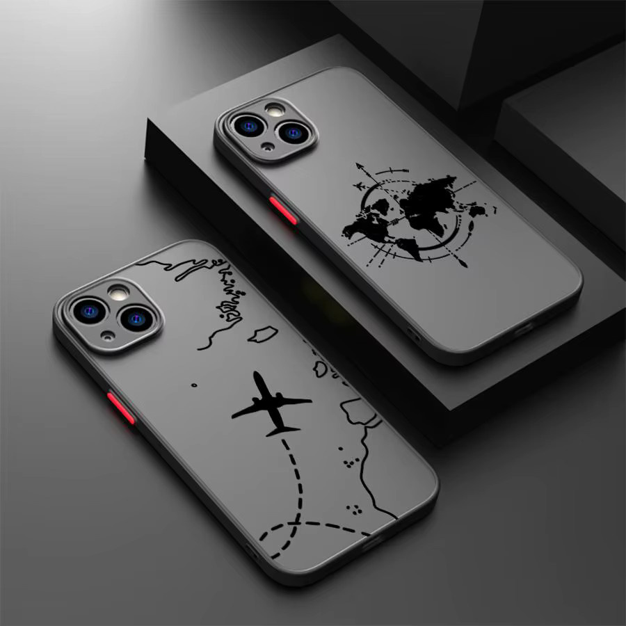 Stoßfeste Handyhülle mit Flugzeug-Linien-Design und topografischem Muster für iPhone Modelle von 7 bis 17 Pro Max in Grau von jamular - Bild 2