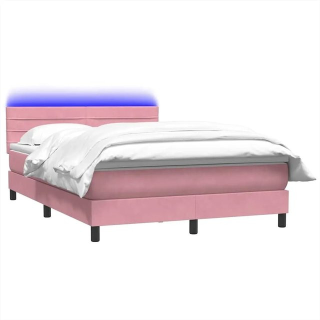 vidaXL Boxspringbett mit Matratze in Rosa, Samt, mit LED-Unterbettbeleuchtung und USB-Ladeport, B/T: 160 x 210 cm - Bild 1