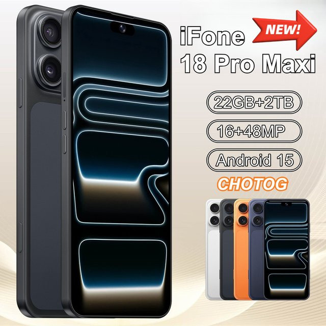 CHOTOG iFone 18 Pro Maxi Smartphone mit 7,3 Zoll Display, 5G, 22GB RAM, 2TB Speicher, Android 15, Gesichtserkennung und 7800mAh Akku in Schwarz - Bild 1