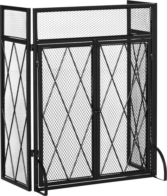 HOMCOM 3-teiliger Kaminschirm aus Schmiedeeisen in Schwarz, Funkenschutzgitter aus Metall, Breite: 120 cm, Höhe: 79 cm - Bild 1