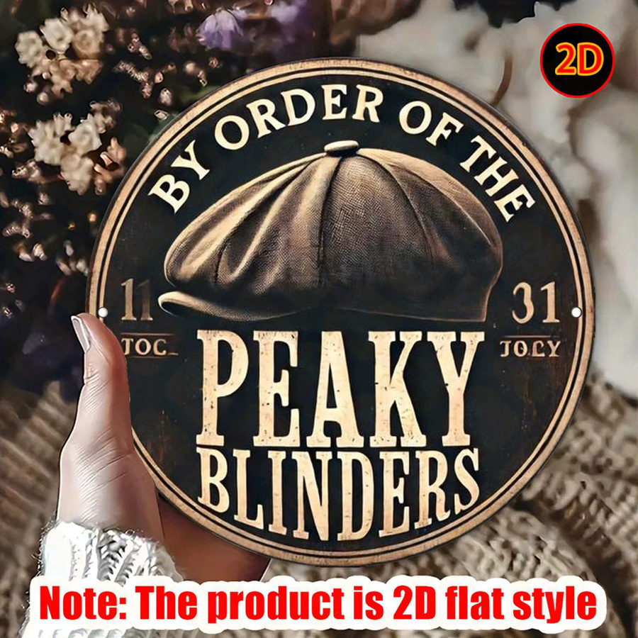 Potdemiel Vintage Metall-Wandkunstschild By Order of The Peaky Blinders, kreisförmiges Retro-Dekor aus Aluminium in Schwarz, Durchmesser: 20 cm - Bild 2