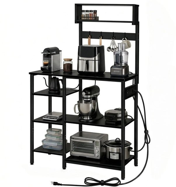 Relaxdays Küchenregal im Loft-Design aus Metall und Holzoptik in Schwarz mit integrierter Steckdose, H: 151 cm, B: 82 cm, T: 40 cm - Bild 1