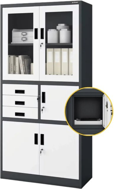 JAN NOWAK Vitrinenschrank FILIP mit Tresor und Glastüren, abschließbar, Anthrazit-Weiß, H: 185 cm, B: 90 cm, T: 40 cm - Bild 1