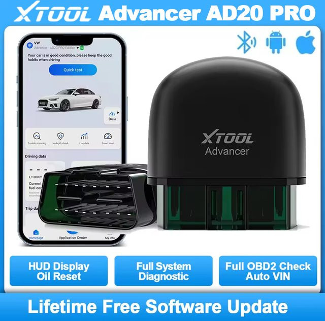 XTOOL AD20PRO Bluetooth Auto-Diagnosegerät für alle Systeme, OBD2-Codeleser mit Batterietest und Ölrückstellung, Schwarz - Bild 1