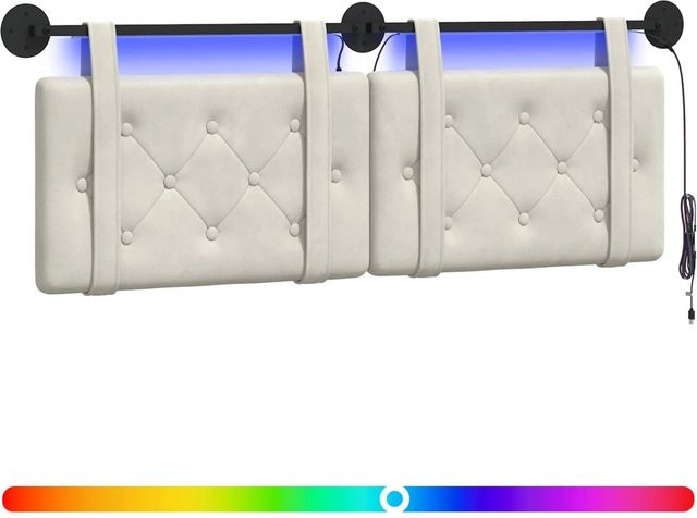 vidaXL Hängendes Kopfteil aus Samt mit integrierter LED-Beleuchtung in Beige, B: 150 cm, H: 55 cm, T: 5 cm - Bild 1