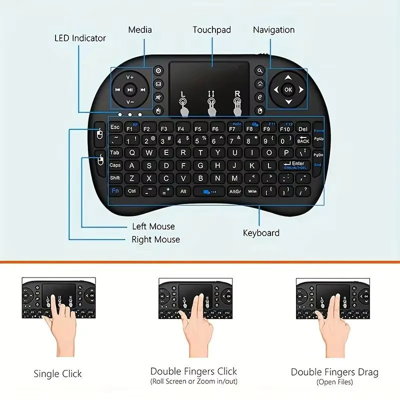 Viesrita Mini-i8 Wireless-Tastatur mit Touchpad und Air-Mouse-Funktion, 2.4G USB-Verbindung, Schwarz - Bild 5