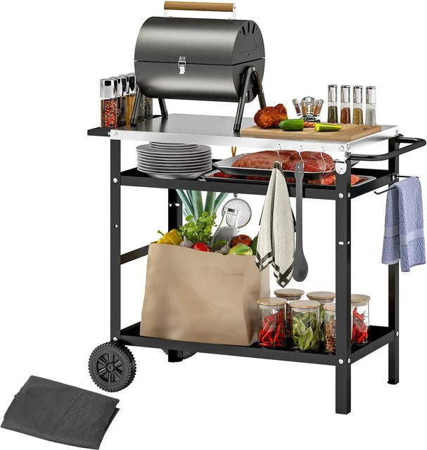 Outsunny Grillwagen aus Metall und Edelstahl in Schwarz und Silber, B/T/H: 100 x 52 x 80 cm - Bild 1