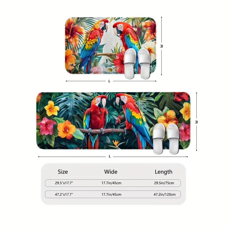 VIKAMA Küchenteppich mit exotischem tropischem Papageien-Design, rutschfeste und maschinenwaschbare Matte in Multicolour für Küche, Badezimmer oder Flur - Bild 4