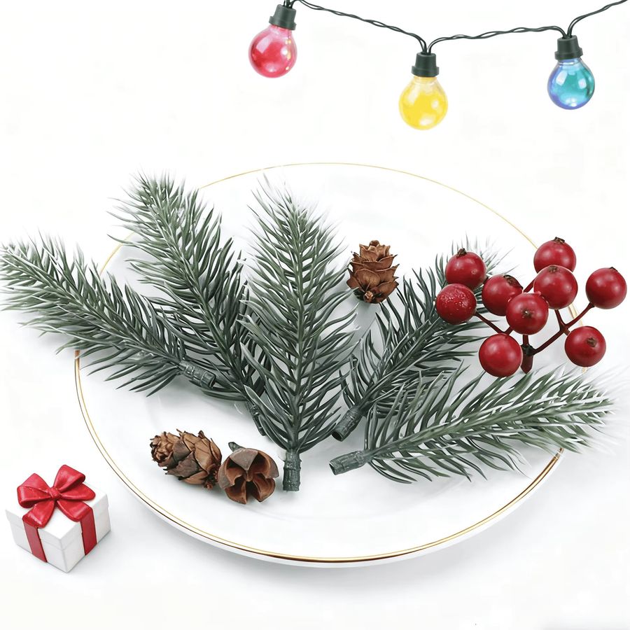 Dekorative künstliche Kiefernnadeln und Schneeflocken aus Kunststoff für deinen Weihnachts- und Hochzeitskranz DIY-Set von smr - Bild 3