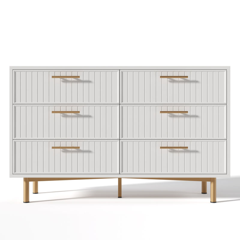 AB Store Kommode mit 6 Schubladen in Weiß und Gold, moderne Schubladenkommode mit vergoldeten Griffen, B/T/H: 120 x 40 x 75,5 cm - Bild 2