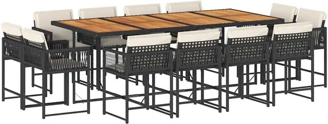 vidaXL 13-teilige Garten-Essgruppe aus PE-Rattan mit Kissen und Akazienholz in Schwarz - Bild 1