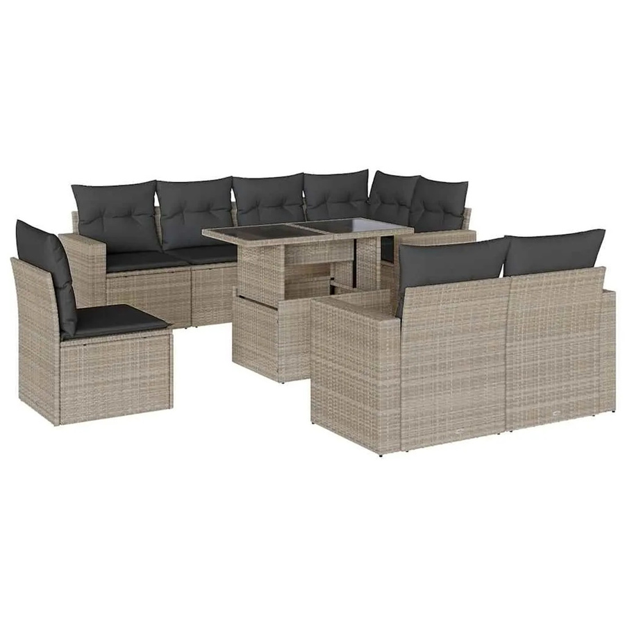 vidaXL 9-tlg. Garten-Sofagarnitur aus Poly-Rattan mit Kissen in Hellgrau und Anthrazit - Bild 2