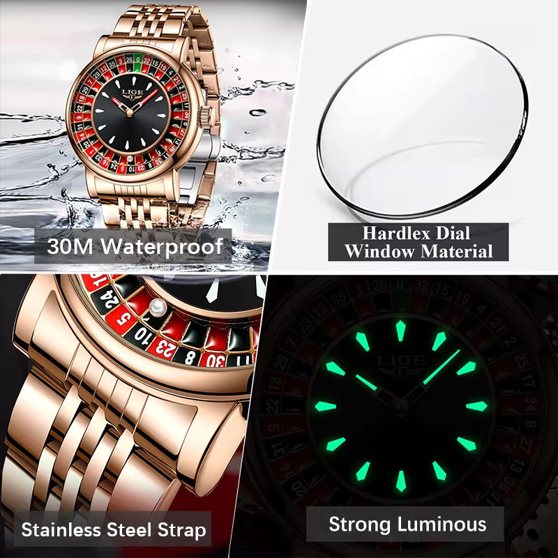 LIGE Armbanduhr Edelstahl, Roségold, Quarz, Herren - Bild 3