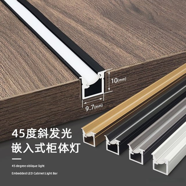 Ultradünnes LED-Aluminiumprofil für COB-Streifen in Warmweiß, Einbau-Lichtleiste mit 45 Grad Neigung für Möbel wie Kleiderschränke und Bücherregale, B/T/H: 1 x 1 x 1 cm - Bild 1