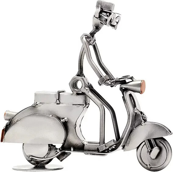 Hinz & Kunst Deko-Figur Schraubenmännchen auf Motorroller in Silber aus Metall - Bild 1