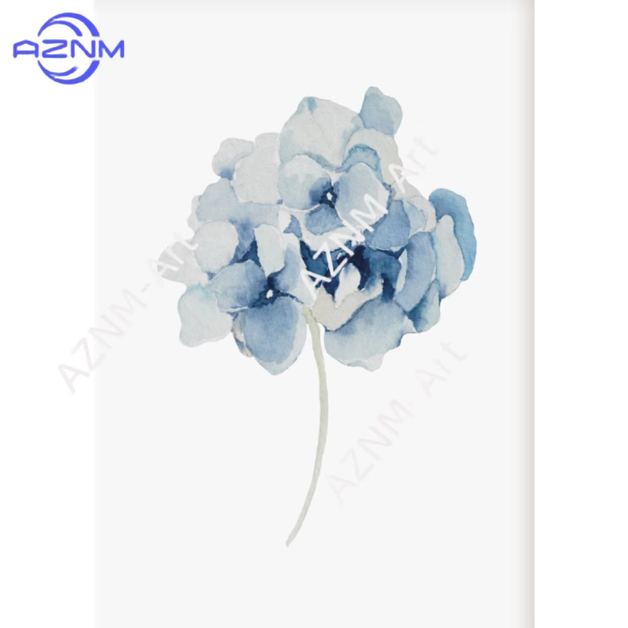 3-teiliges AZNM Hamptons Poster mit blauen Hortensien-Blumenprints im modernen Küstenstil als botanische Wandkunst - Bild 2