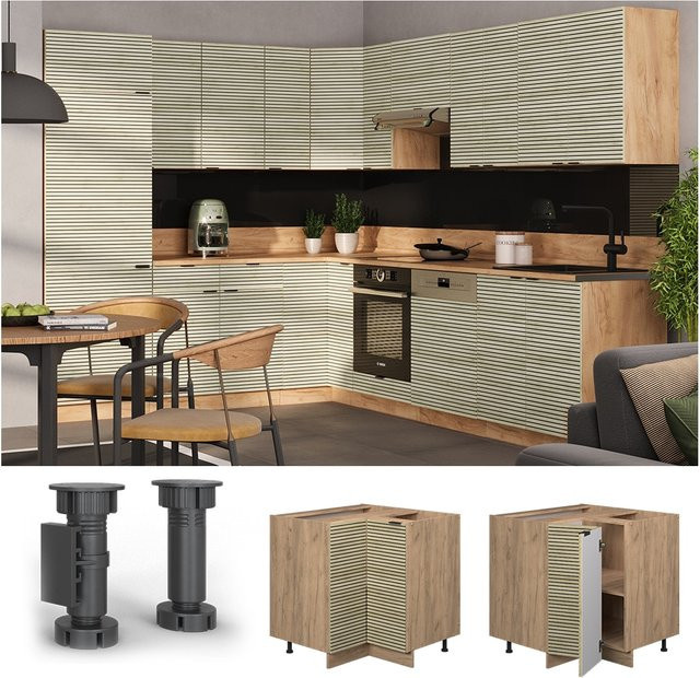 Vicco Eckunterschrank Fame-Line in Eiche mit Arbeitsplatte in Anthrazit, Höhe: 87 cm - Bild 1