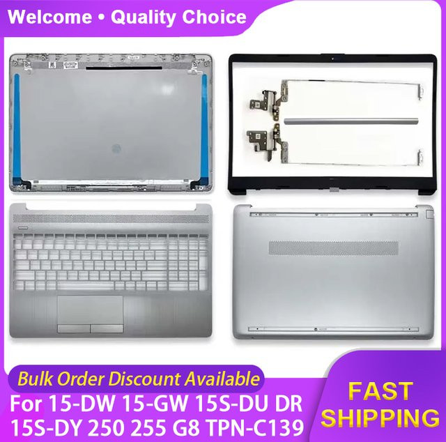 HP Laptop-Hülle Set in Silber für HP 15-DW 15-GW 15S-DU DR 15S-DY 250 255 G8 TPN-C139 inklusive LCD-Rückabdeckung, Frontblende, Handballenauflage, Unterseite und Scharnieren - Bild 1