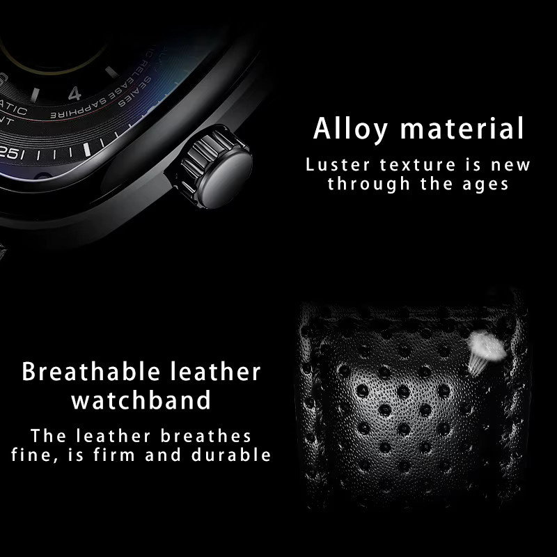 GLENAW Design Armbanduhr Automatik, Edelstahl, Leder, Schwarz, Herren - Bild 2
