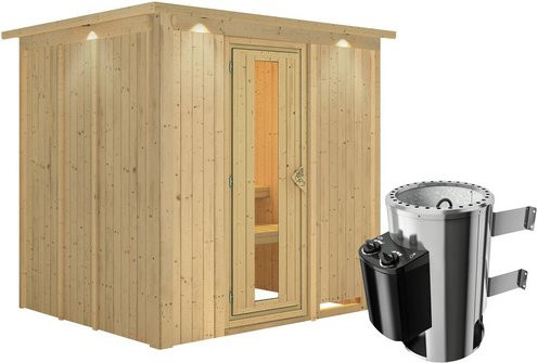 Karibu Sauna Olai aus Fichtenholz in Beige mit 3,6 kW Saunaofen und integrierter Steuerung für 3 Personen, B/T/H: 210,0 x 184,0 x 202,0 cm - Bild 1