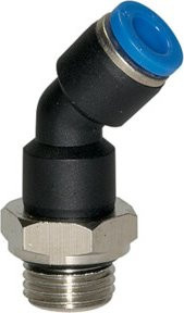 Riegler Steckverschraubung 45 Grad Blaue Serie, drehbar, G 1/8 Außen, Durchmesser 10mm, Blau - Bild 1