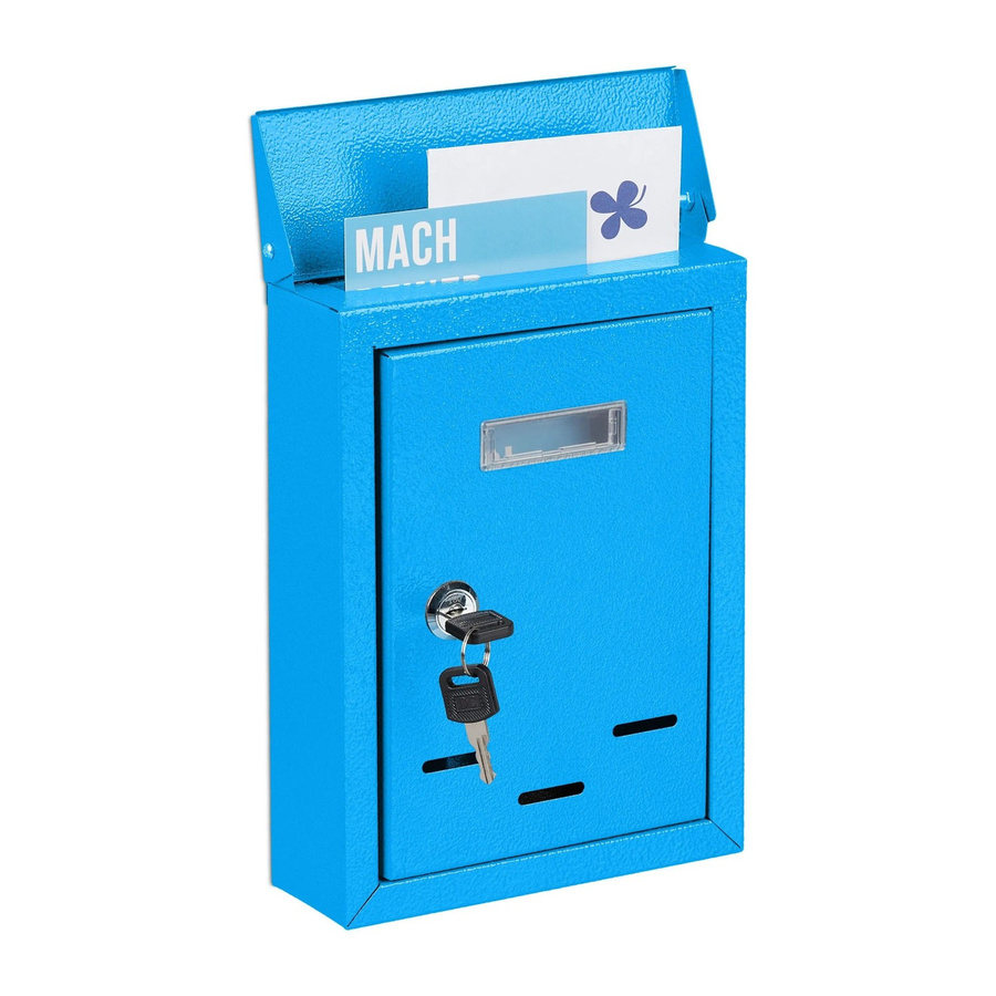 Abschließbarer Briefkasten aus Eisen von Relaxdays in Blau mit Namensschild, B/T/H: 26,5 x 19 x 6,5 cm - Bild 2