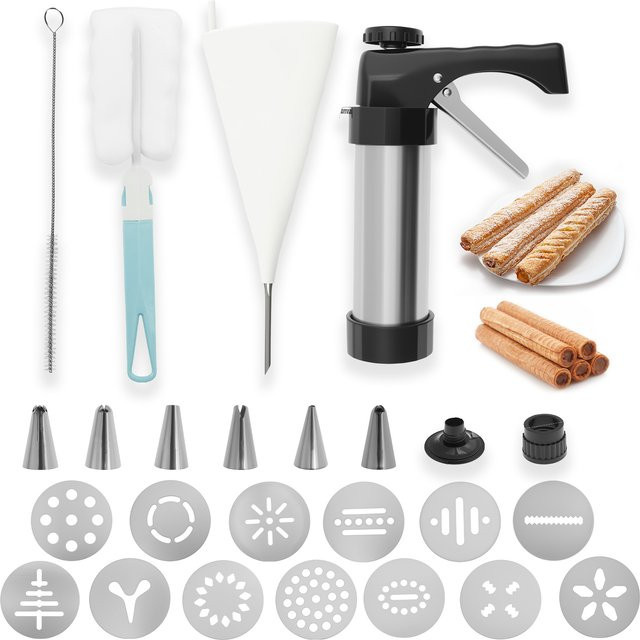 Willstar Churro Maker Set aus Edelstahl in Silber mit Spritzbeutel und verschiedenen Düsen für Gebäck und Keksformen - Bild 1