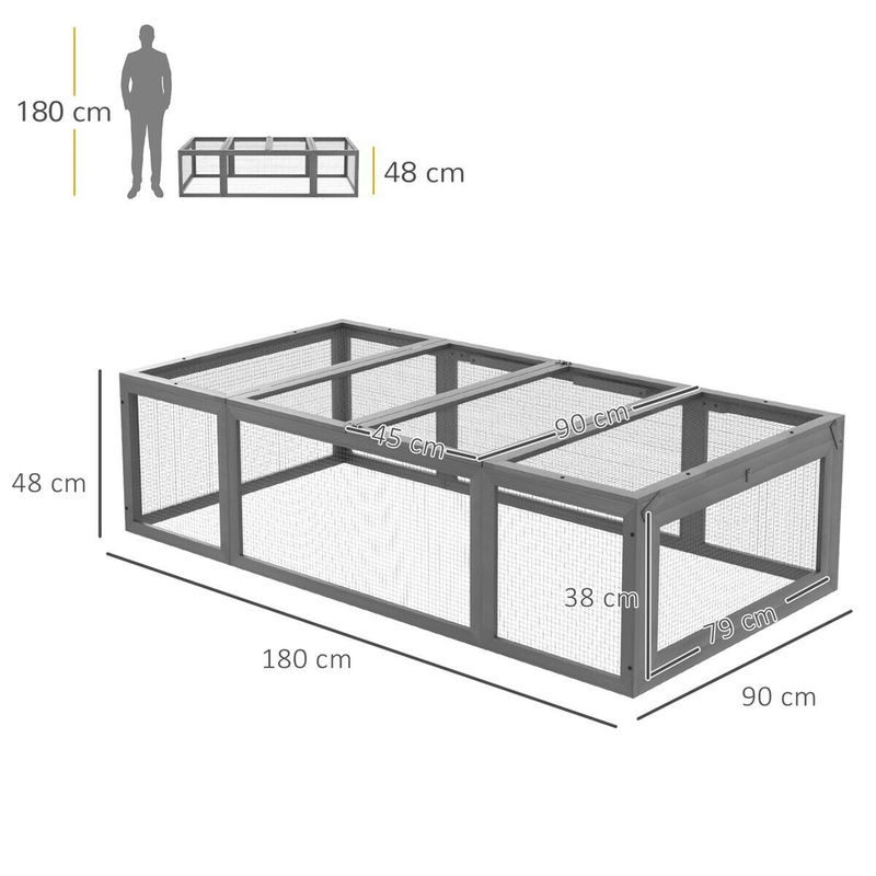 Aosom PawHut Hasenstall aus Tannenholz in Grau, wetterfester Kaninchenstall für Outdoor mit aufklappbarem Dach, B/T/H: 180 x 90 x 48 cm - Bild 4