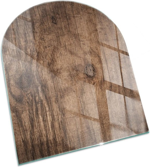 Tulup Glasplatte für Kamin in Braun mit natürlichem Holzmuster, Halbkreis, B: 80 cm, H: 70 cm - Bild 1