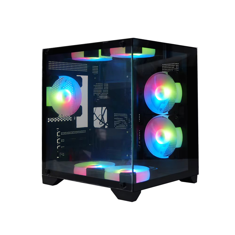 MANMU Gaming-PC-Gehäuse Micro-ATX und Mini-ITX mit gehärtetem Glas in Schwarz - Bild 2