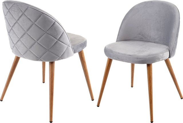 2er-Set Esszimmerstühle MCW-D53 im Retro-Design aus Samt in Hellgrau - Bild 1