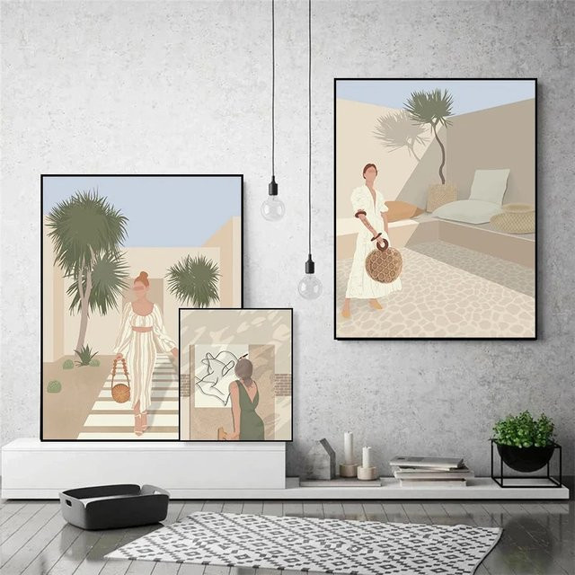 Potdemiel Leinwandbild mit Frauen- und Blättermotiv in Mehrfarbig, Abstraktes Porträt und Botanik-Design für deine Wanddekoration - Bild 1