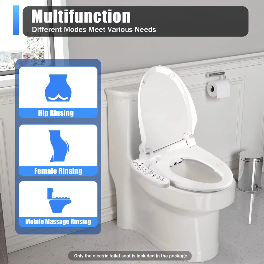 Aohuada Intelligente Bidet-Toilettensitz mit beheizbarem Sitz und Duschfunktion, Oval, Weiß, B/T: 52 x 45 cm - Bild 2