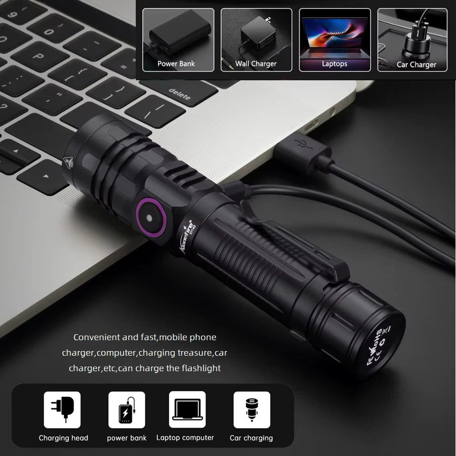 Alonefire UV-LED-Taschenlampe Schwarzlicht 365nm/395nm USB-aufladbar in Schwarz - Bild 4