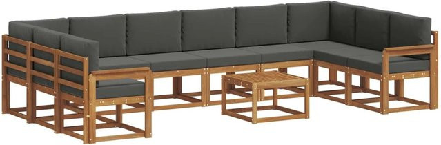 vidaXL Outdoor-Sofagarnitur aus Akazienholz in L-Form mit 11-teiligem Set, Farbe Anthrazit und Natur - Bild 1
