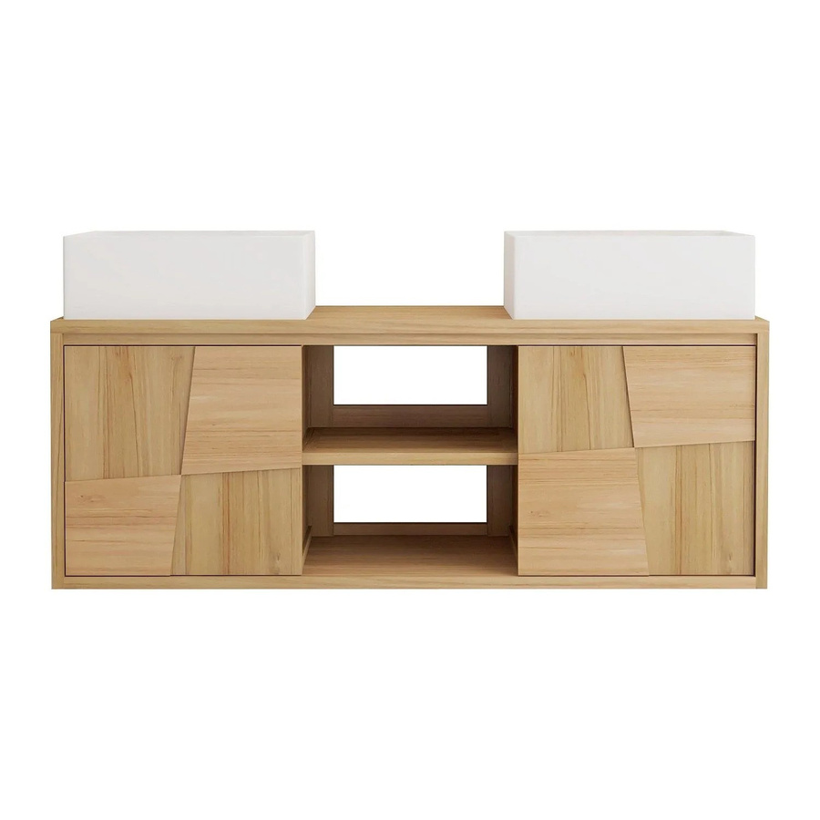 Vente-unique Doppelwaschtisch Sumbawa aus Teakholz Massivholz in Beige/White, B/T/H: 120 x 50 x 45 cm - Bild 2