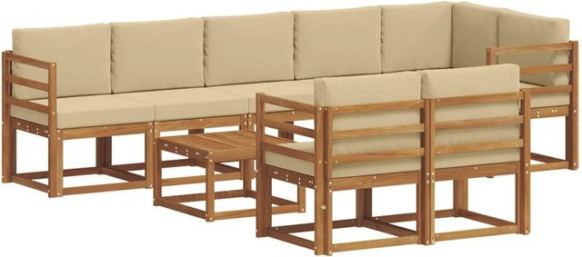 vidaXL Outdoor-Sofagarnitur in L-Form aus massivem Akazienholz mit 9-teiligem Set und Kissen in Natur und Beige - Bild 1