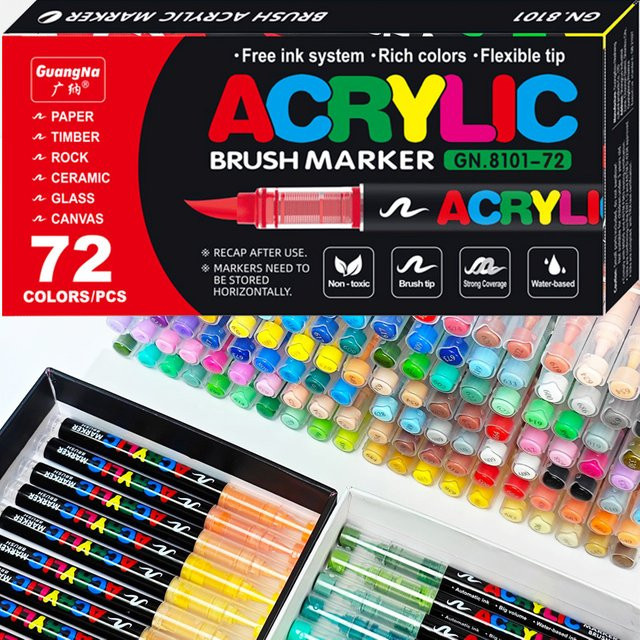 GN Acryl-Marker mit Pinselspitze, 120 Farben für Steinmalerei, Holz und Leinwand, Multicolour - Bild 1