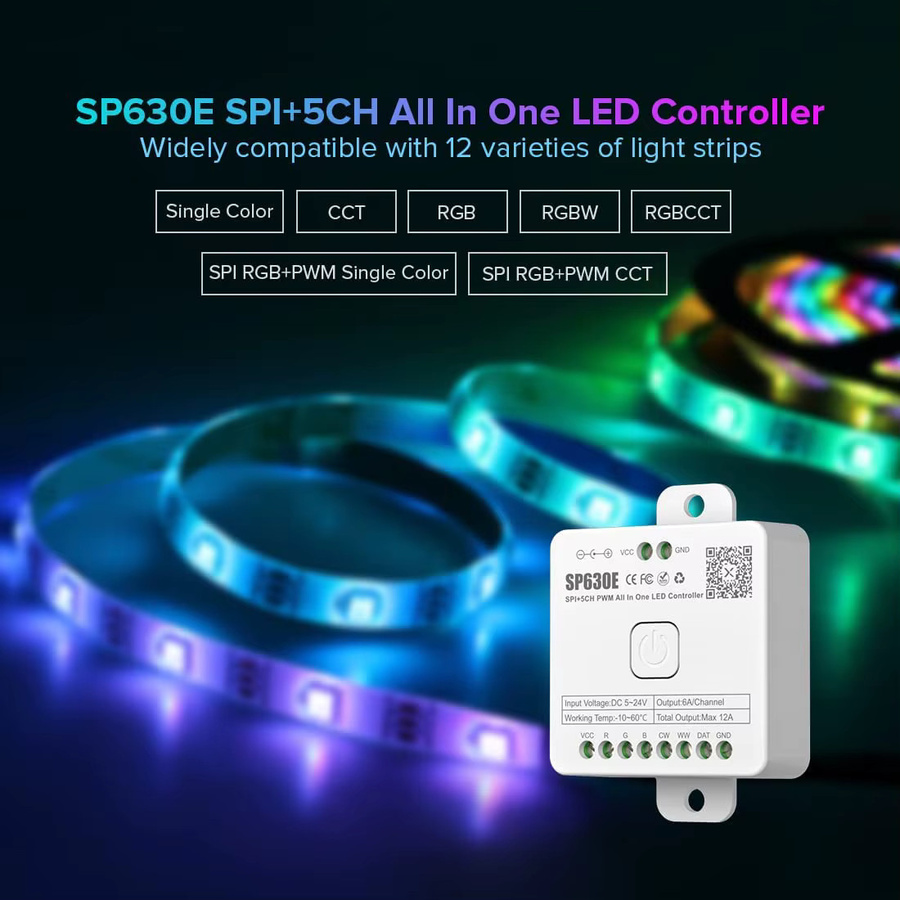 BTF-LIGHTING SP630E All-in-One LED-Controller mit 5CH PWM SPI für Pixel LED-Lichtstreifen WS2812B WS2811 SK6812 FCOB 5050 RGB RGBW CCT mit Bluetooth und Musikfunktion (5V-24V) - Bild 4