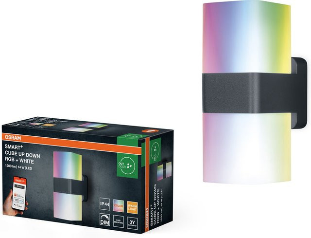 OSRAM SMART+ WiFi Cube Up/Down LED Wandleuchte Dunkelgrau, 14W, 950lm, RGB+W, 3000K, dimmbar, IP44 Außenleuchte für Garten, Terrasse und Balkon, kompatibel mit Amazon Alexa und Google Assistant - Bild 1