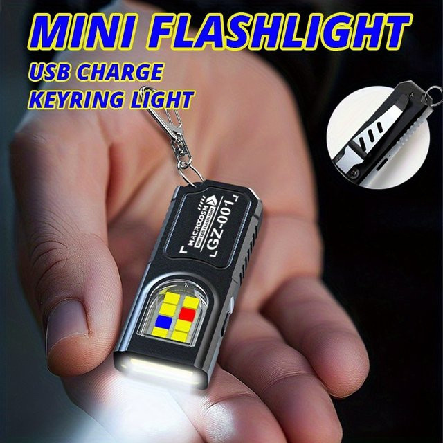 XIWANGFIRE Mini COB LED Schlüsselanhänger-Taschenlampe, USB-C wiederaufladbar, Schwarz - Bild 1