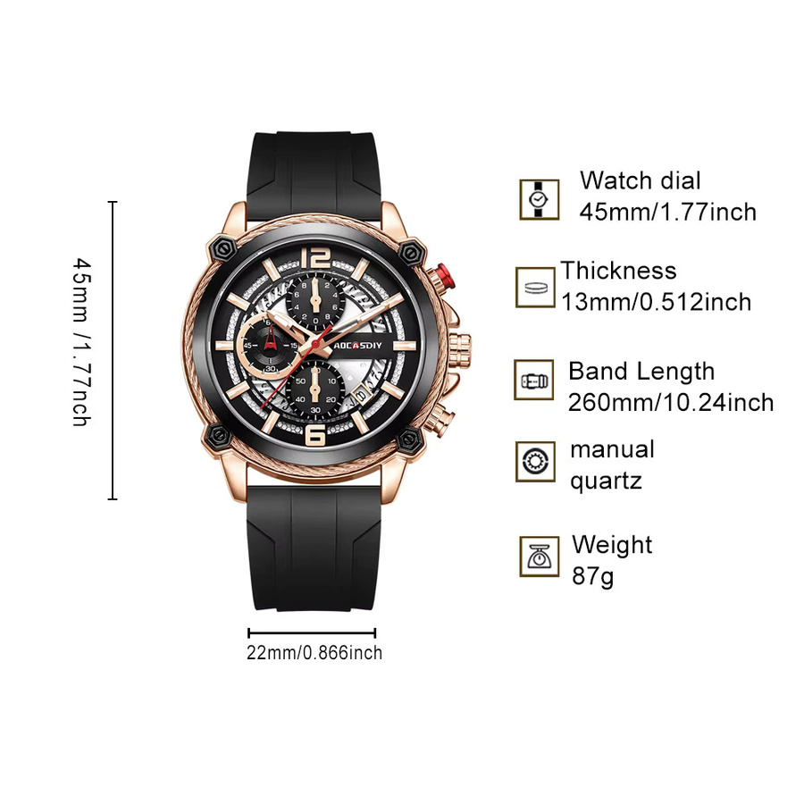 ONOLA Armbanduhr, Quarz, Silikonarmband, Schwarz, Herren - Bild 3