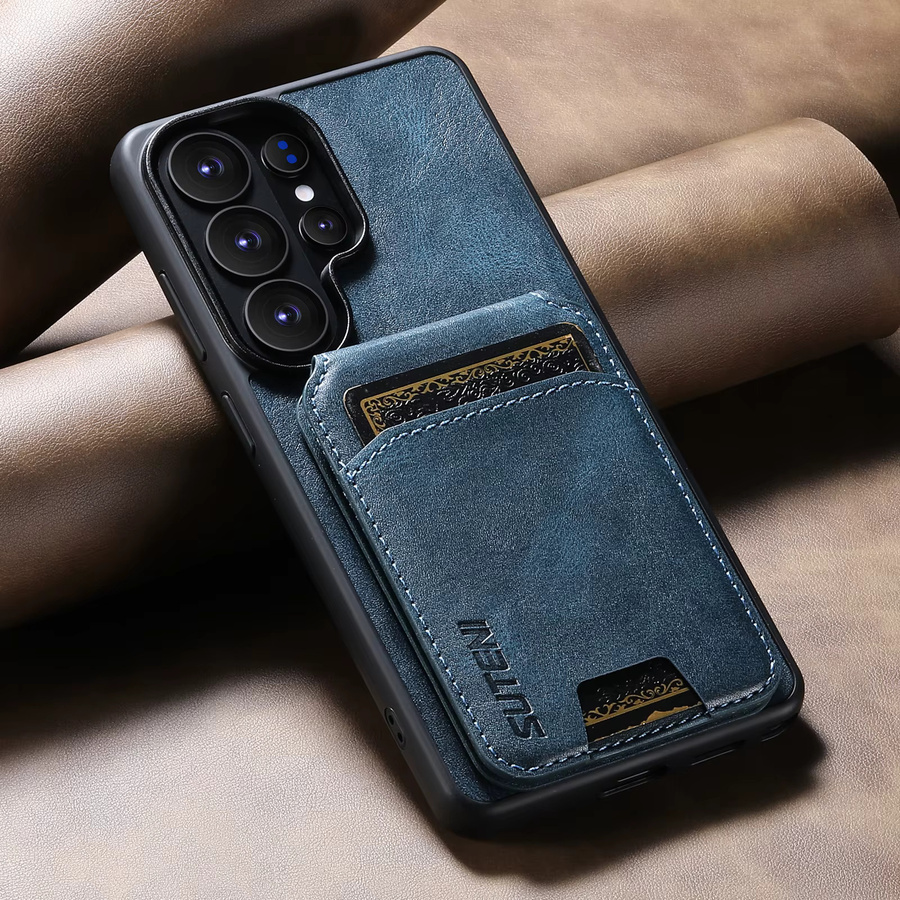 SUTENI Luxus Kunstleder-Handyhülle mit Ölwachs-Glattoberfläche, Kartenhalter und Ständer für Samsung Galaxy S26 Ultra S25 Plus S24 S23 in Blau - Bild 4