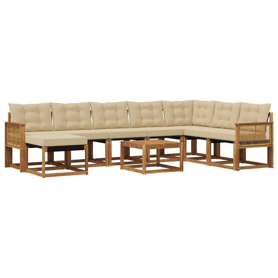 vidaXL Outdoor-Sofagarnitur L-Form aus Akazienholz mit 9 Textilene-Kissen in Natur und Beige - Bild 2