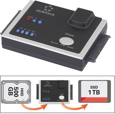 Renkforce 1fach Festplatten-Kopierstation SATA mit USB-C und Löschfunktion in Schwarz (RF-3390044) - Bild 1