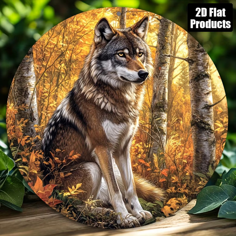 Potdemiel Rundes Vintage Metall-Aluminium-Schild mit Wolf-Motiv, Wandkunst in Mehrfarben, Durchmesser: 20 cm - Bild 4