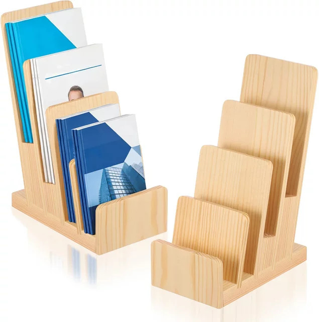 2er-Set 4-stufiger Broschürenständer aus Holz in Braun für Theke, Schreibtisch und Büro zur Präsentation von Flyern und Visitenkarten - Bild 1