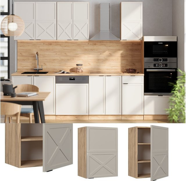 Vicco Hängeschrank Fame-Line Küchenschrank in Eiche Grau-Beige mit Soft-Close-Scharnieren und Regalböden, Breite: 50 cm - Bild 1