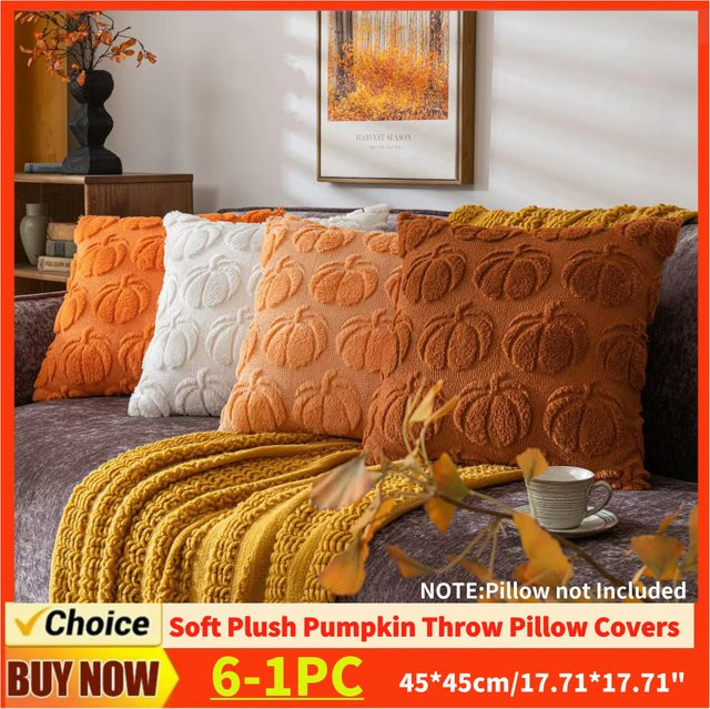 Alloet Kürbis Herbst Kissenbezüge für Sofa und Halloween Dekoration, B/B/H: 45 x 45 cm - Bild 1